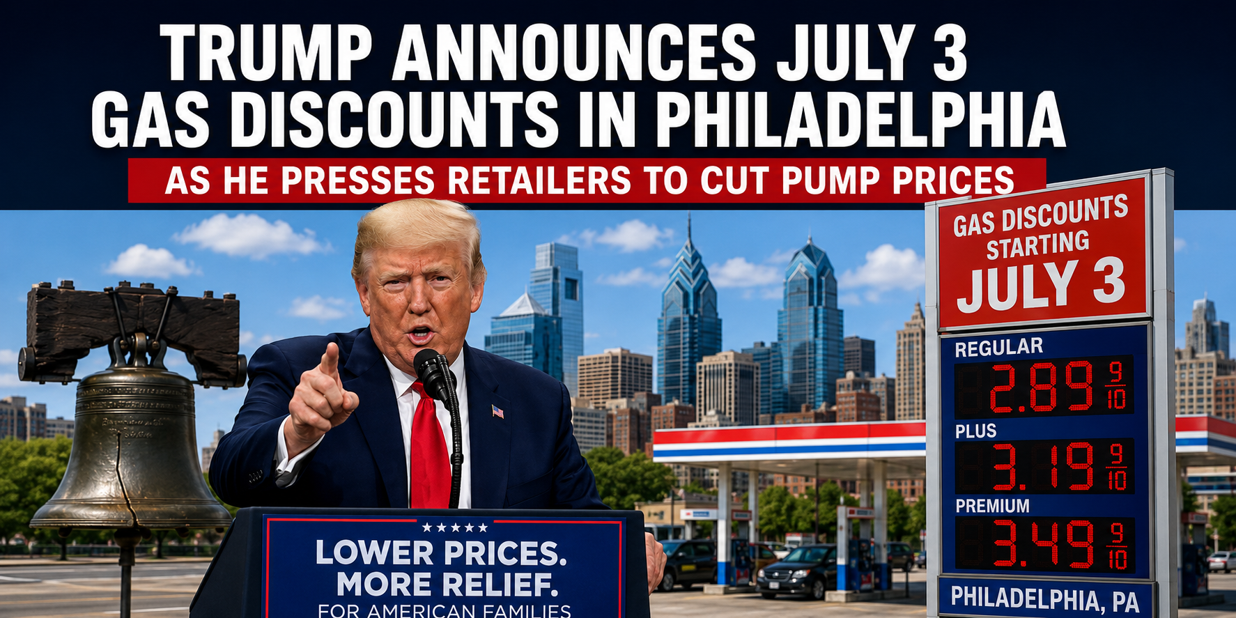 Trump Announces July 3 Gas Discounts in Philadelphia as He Presses Retailers to Cut Pump Prices