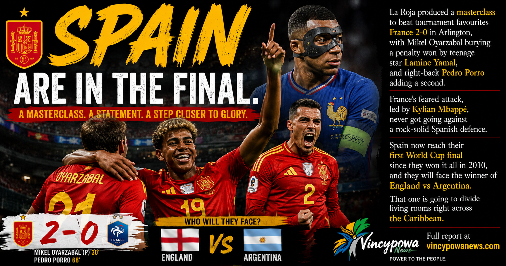 Spain Ease Past France 2-0 to Reach the World Cup Final