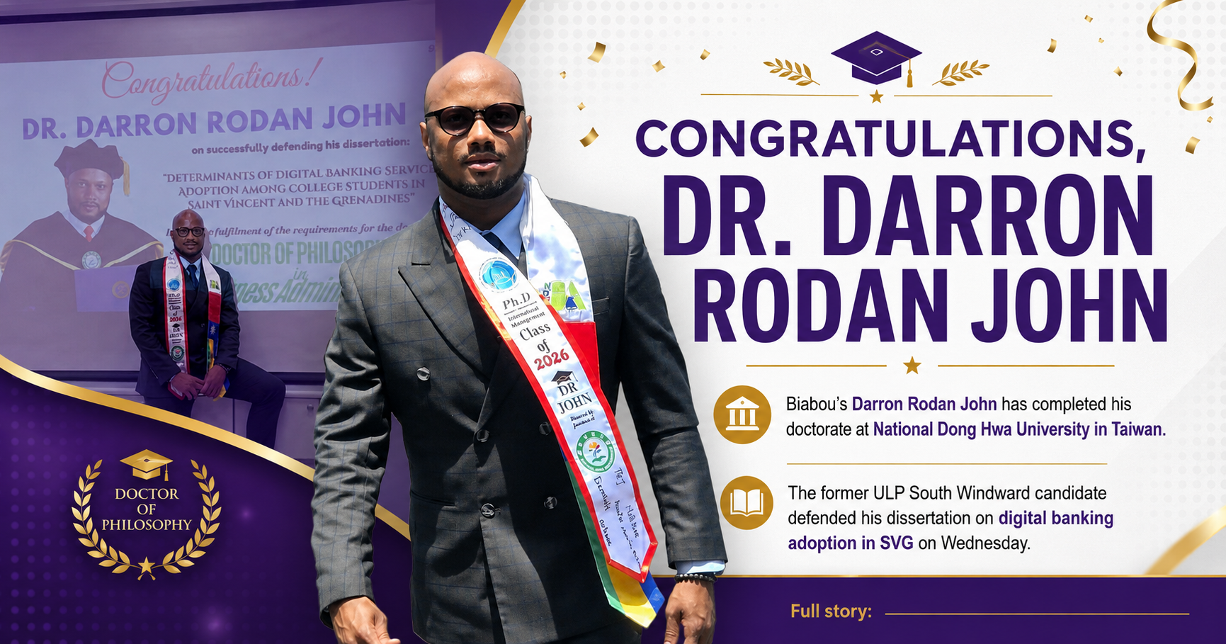 Biabou’s Darron John completes his doctorate in Taiwan