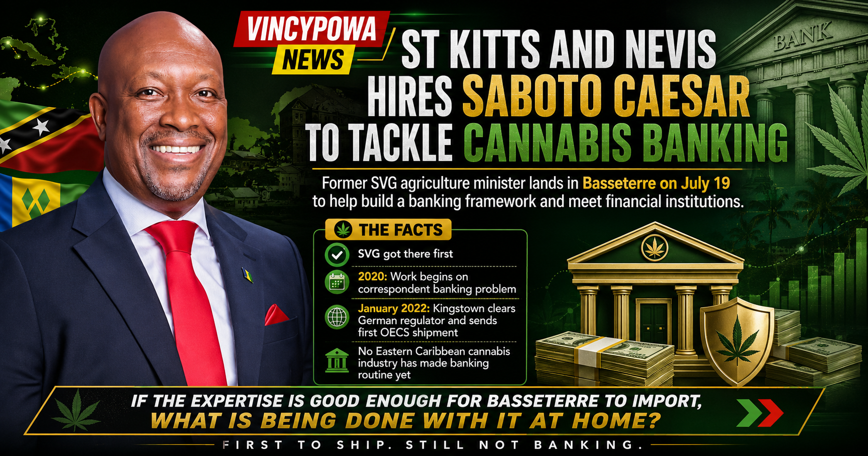 St Kitts Hires a Vincentian to Crack the Cannabis Banking Problem SVG Never Fully Solved