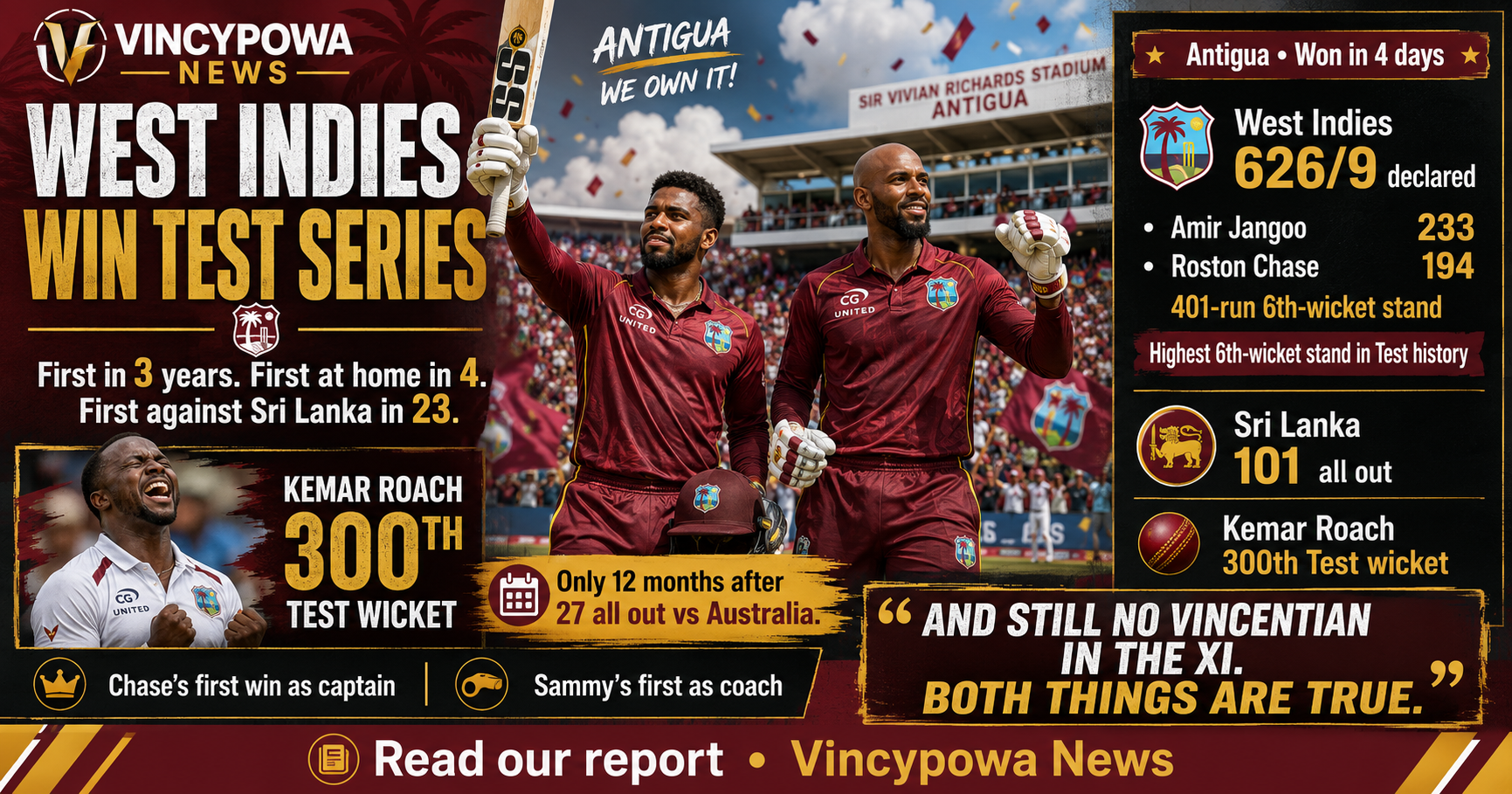 An Innings and 217 Runs. A World Record. A 300th Wicket. The West Indies Have Won a Test Series Again.