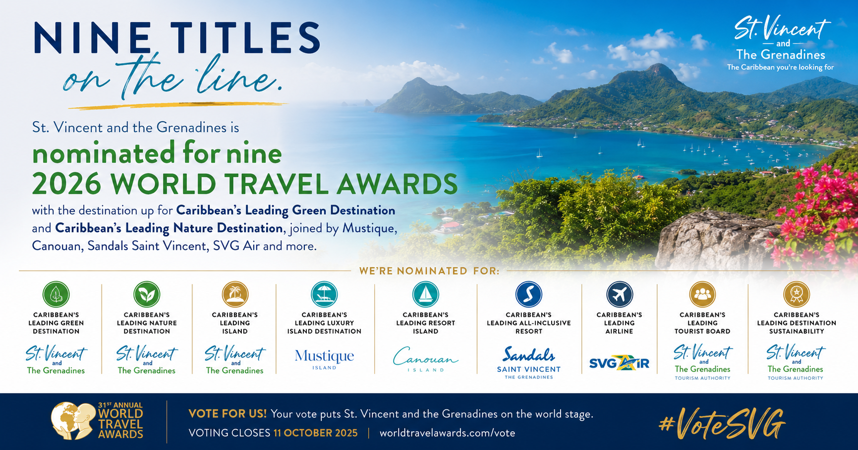 St. Vincent and the Grenadines in Running for Nine 2026 World Travel Awards Titles