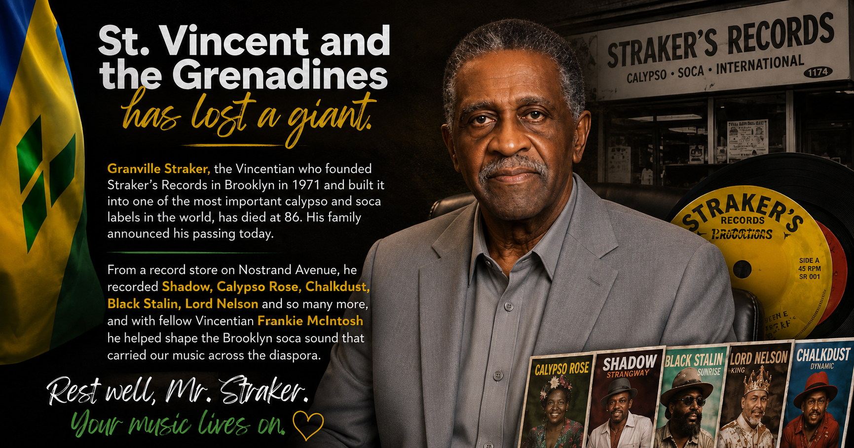 Granville Straker, Vincentian Who Built Straker’s Records Into a Calypso Empire, Dies at 86