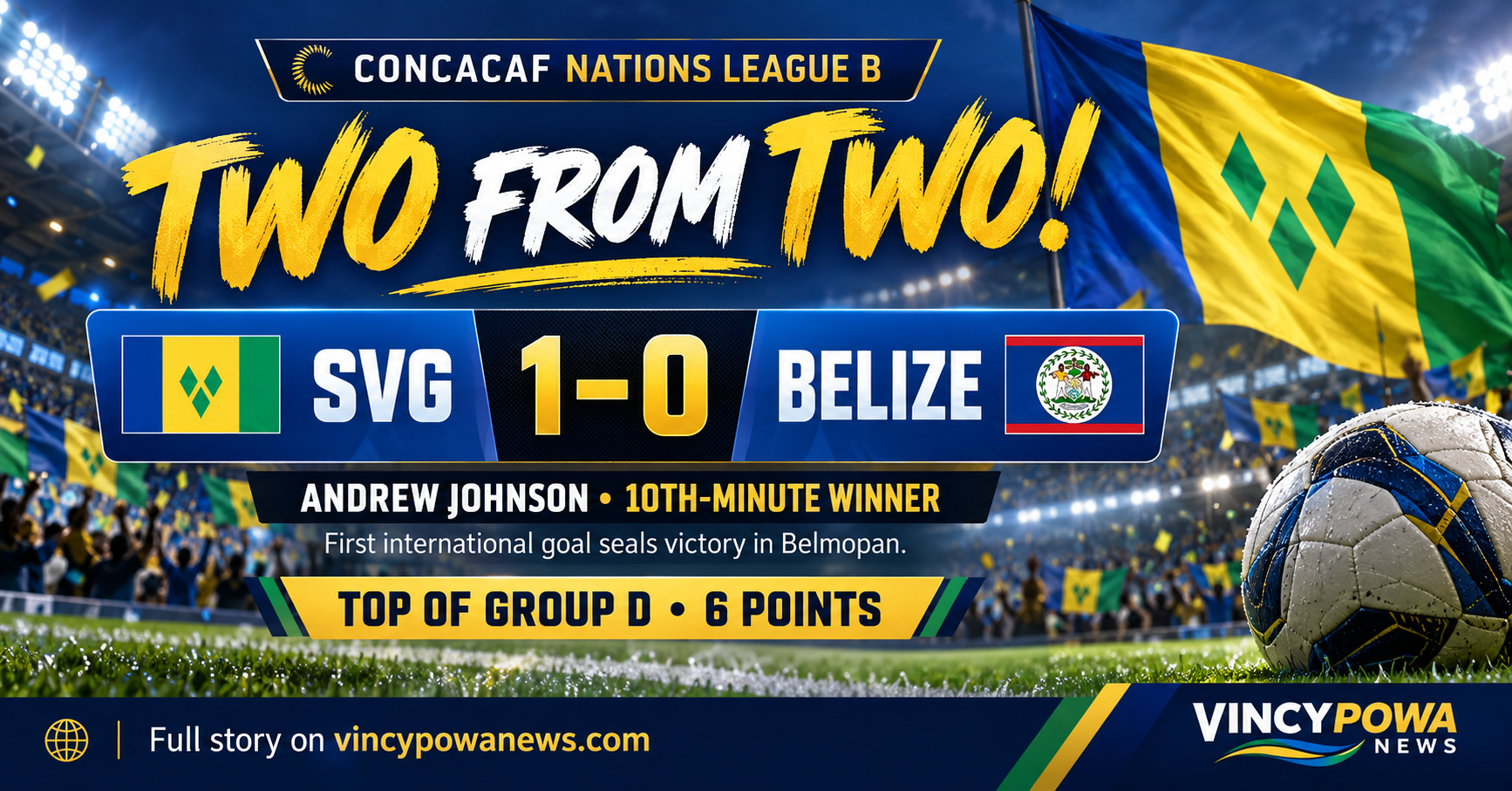 Andrew Johnson’s First International Goal Sinks Belize as Vincy Heat Make It Two From Two