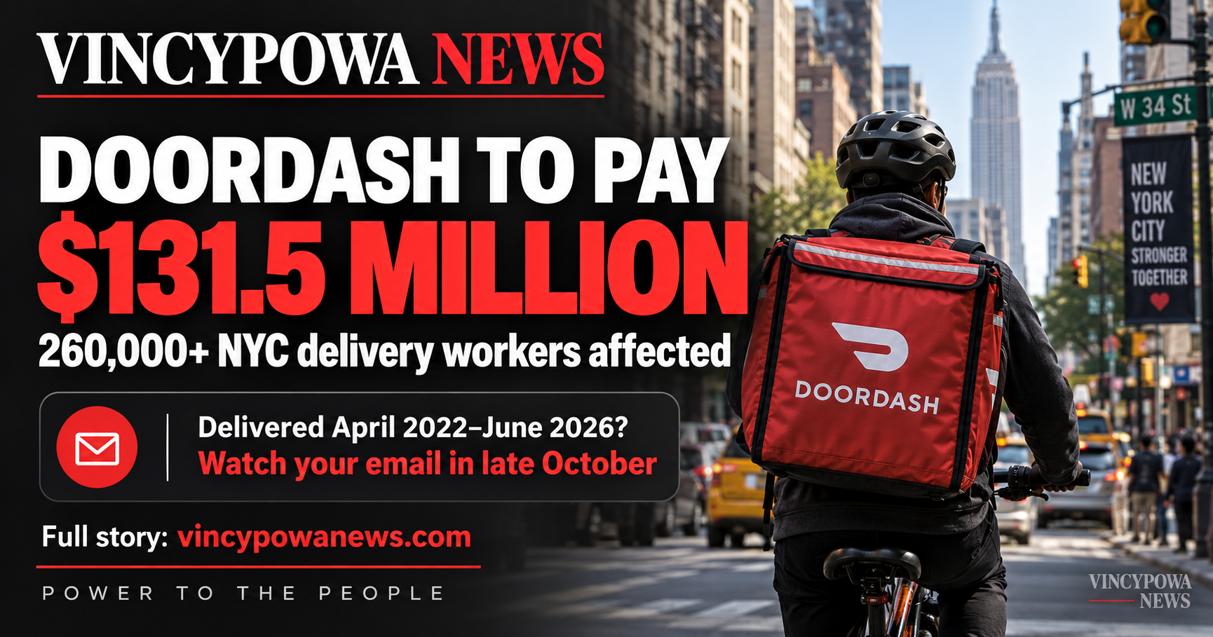 DoorDash to Pay $131.5 Million After NYC Finds It Shortchanged More Than 260,000 Delivery Workers