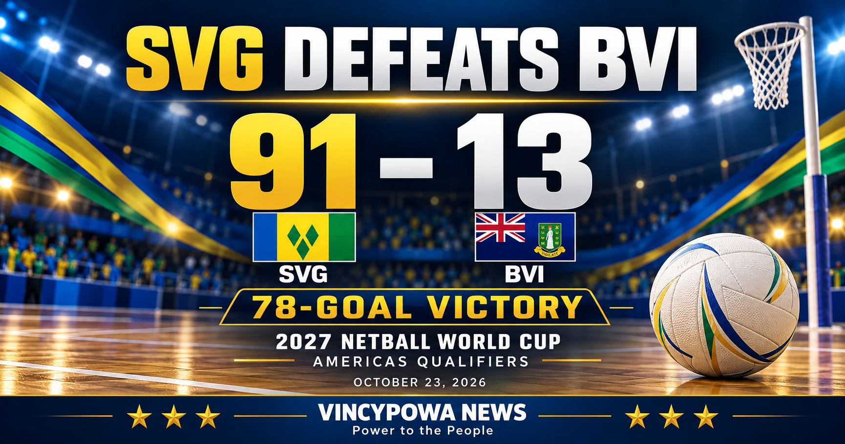 SVG Defeats BVI 91–13