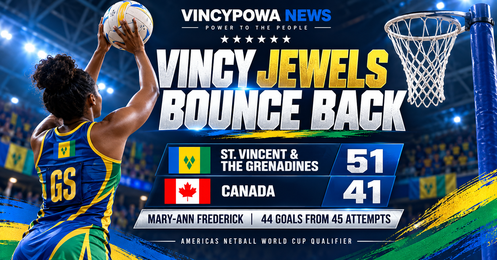 Vincy Jewels Beat Canada 51-41 to Bounce Back at Netball World Cup Qualifier