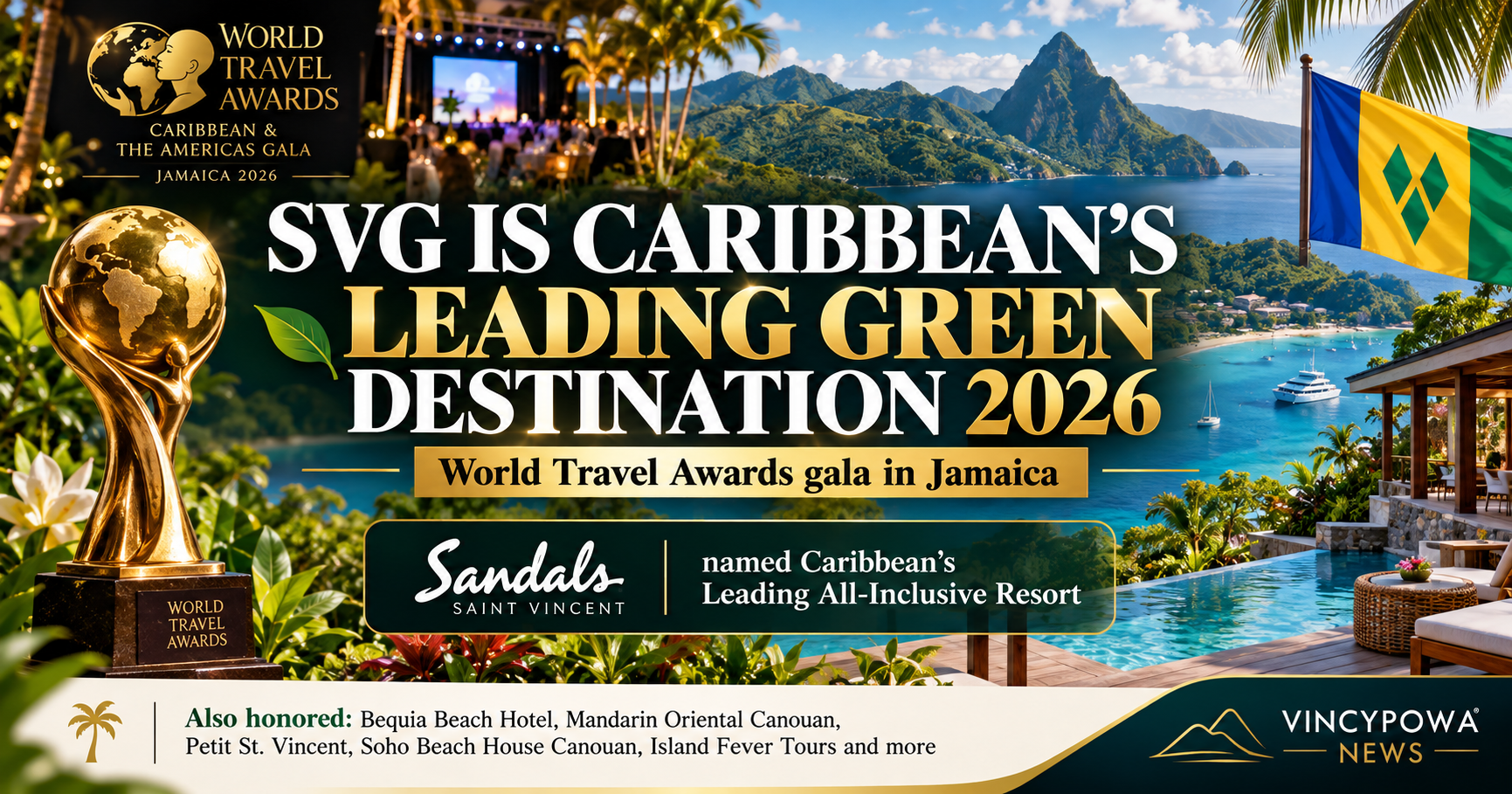 SVG Named Caribbean’s Leading Green Destination at 2026 World Travel Awards