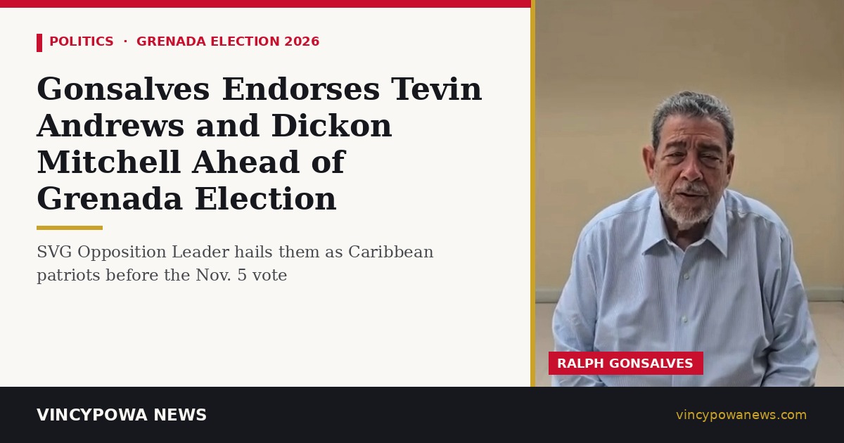 Gonsalves Endorses Tevin Andrews and Dickon Mitchell Ahead of Grenada Election