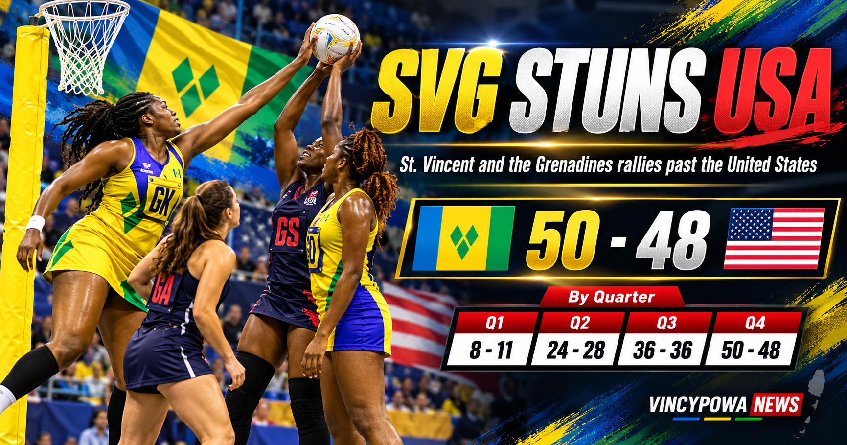Vincy Jewels Stun USA 50–48 in Netball World Cup Qualifier